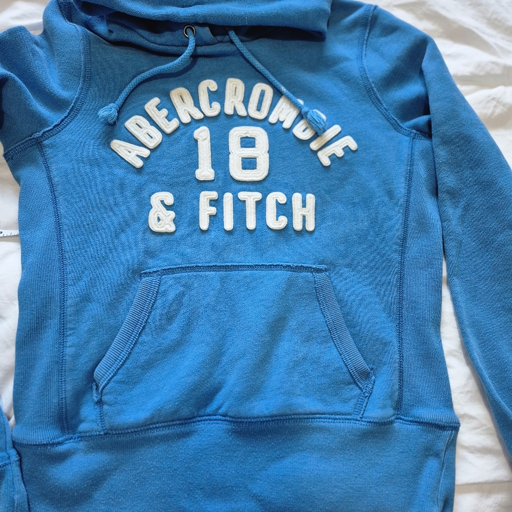Abercrombie & Fitch Vintage Y2K Preppy Pullover Hoodie Graphic Logo Blue Sz M - Picture 7 of 12